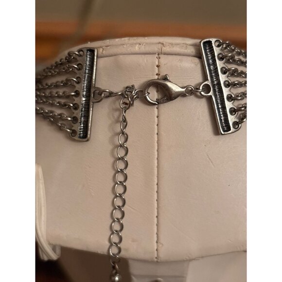 Boho Gypsy Coin Bib Necklace Bold Silver Statement With Blue Stone - Picture 5 of 16